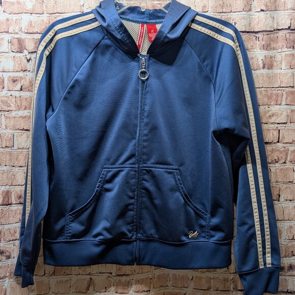 Gloria Vanderbilt Zip Up Sports Jacket in Vintage Blue and Cream Size Large - Picture 1 of 13